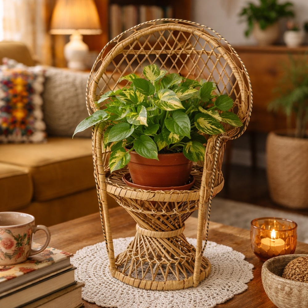 Vintage wicker doll chair/plant holder